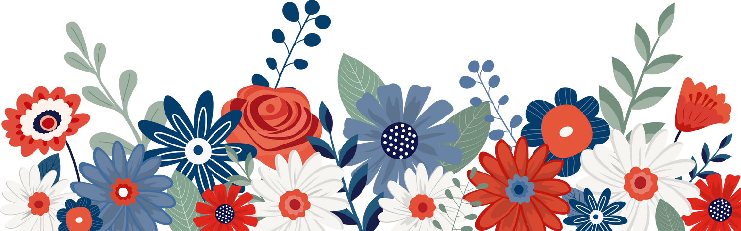 Patriotic border with flowers and leaves